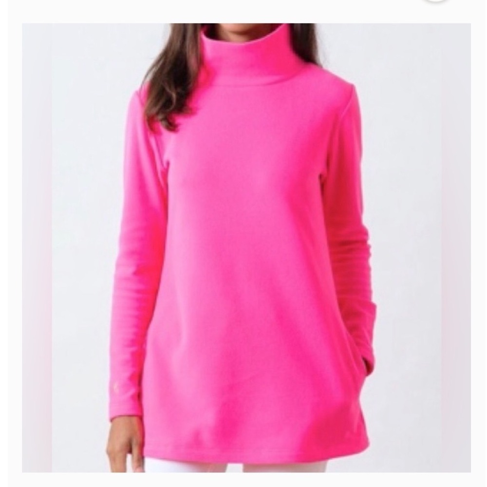 Dudley Stephens Cobble Hill Fleece Turtleneck Tunic Neon Pink XL NWOT